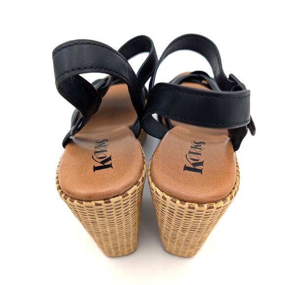 Korks Dee Wedge Platform Block Heel Sandals Women's Black/Tan Size US11 EU42 - Picture 5 of 12